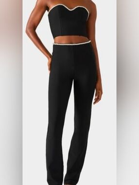 Black Straight-Leg Two Piece Set with Rhinestone Detail